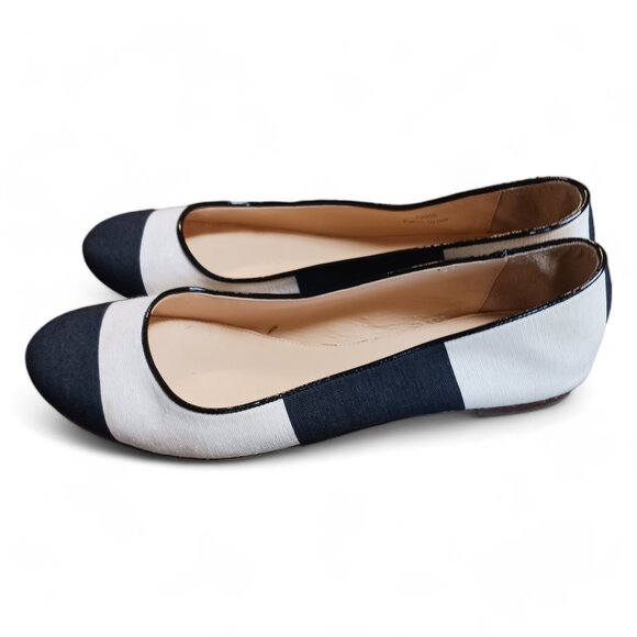 J Crew Nora Black White Color Block Minimalist Fabric Ballet Flat Shoes Size 8 - Picture 5 of 10